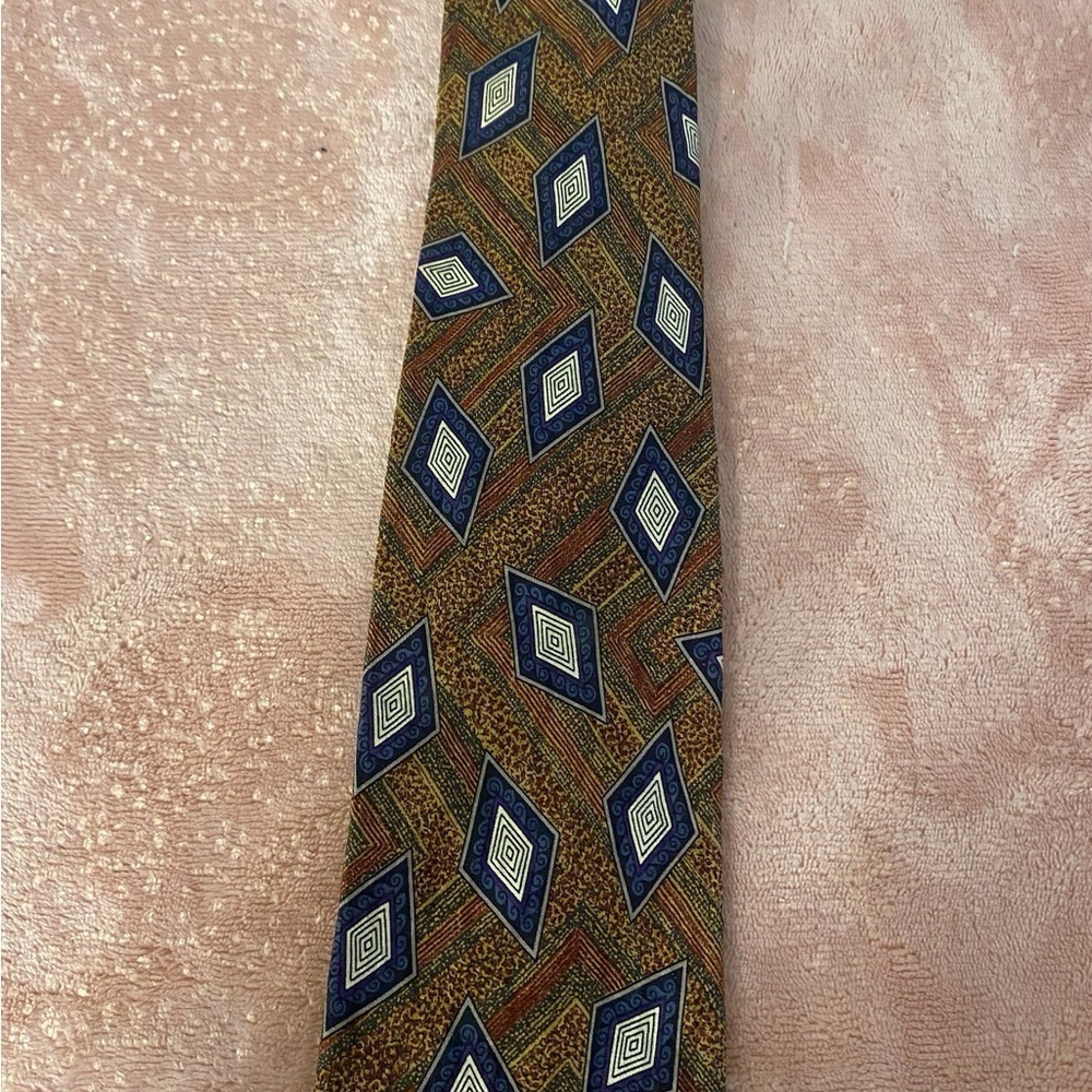Robert Talbott Abstract Diamond Tie in Blue and Brown - Picture 3 of 10